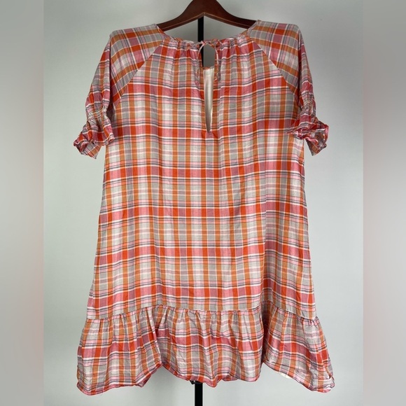 Madewell Pink Orange Plaid Ruffle-Sleeve Popover Mini Babydoll Dress - Picture 7 of 9